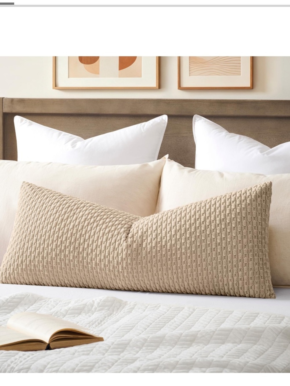 Neutral Beige Textured Corduroy Lumbar Pillow Cover 14x36” (1-count)
